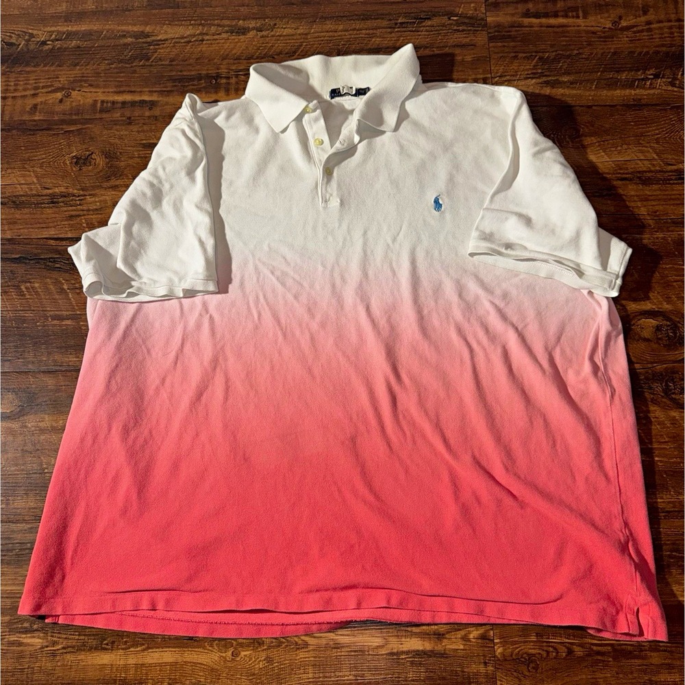 Polo Ralph Lauren Men's 4XLT Big & Tall White Pink Gradient Cotton Polo